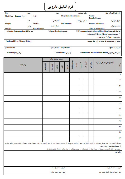 فرم تلفیق دارویی